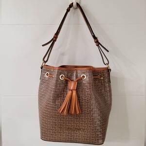 Dooney and Bourke Woven Embossed Leather Drawstring Bag Shoulder Bag